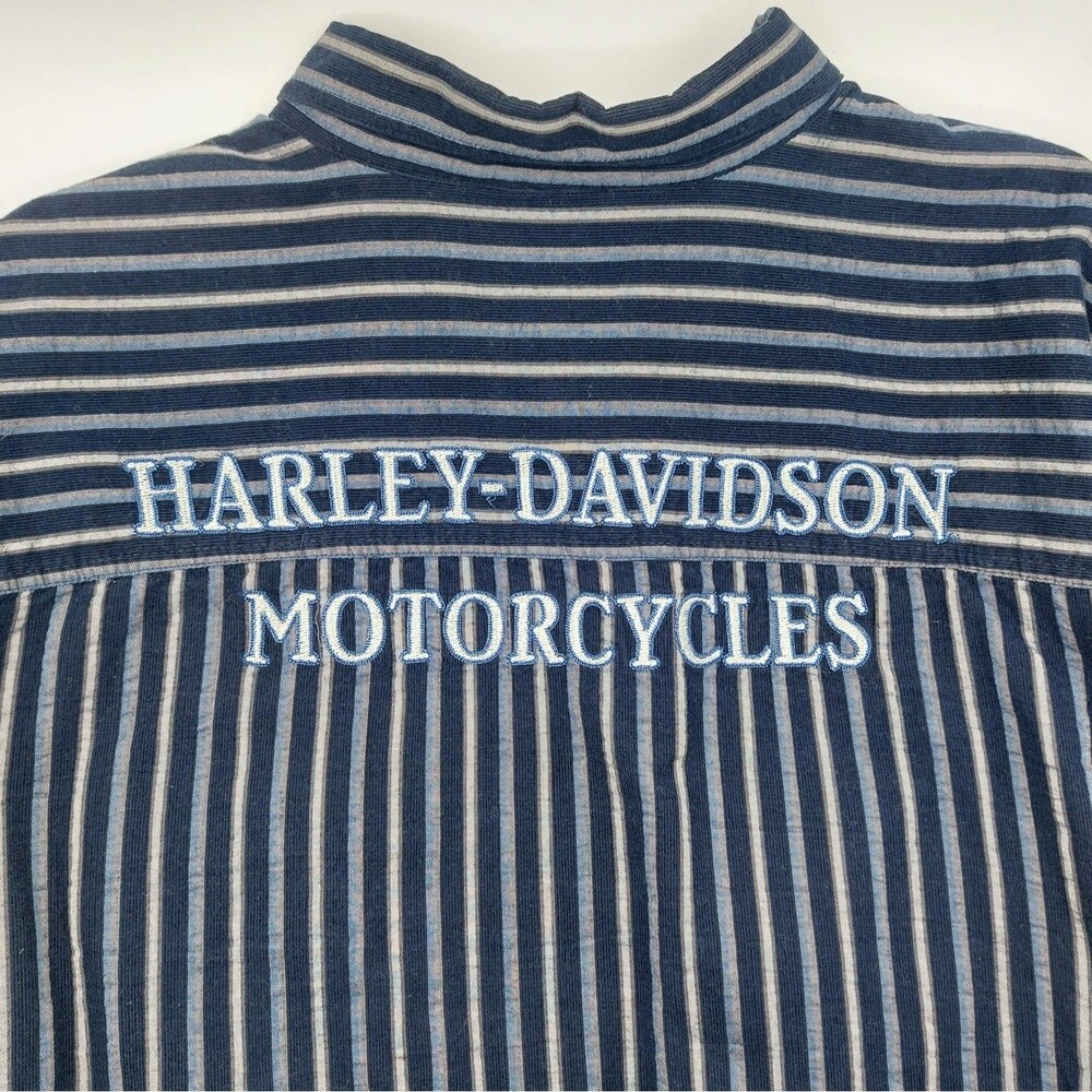 Harley Davidson Genuine Long Sleeve Button Up Shirt Embroidered Men's 3XL Navy